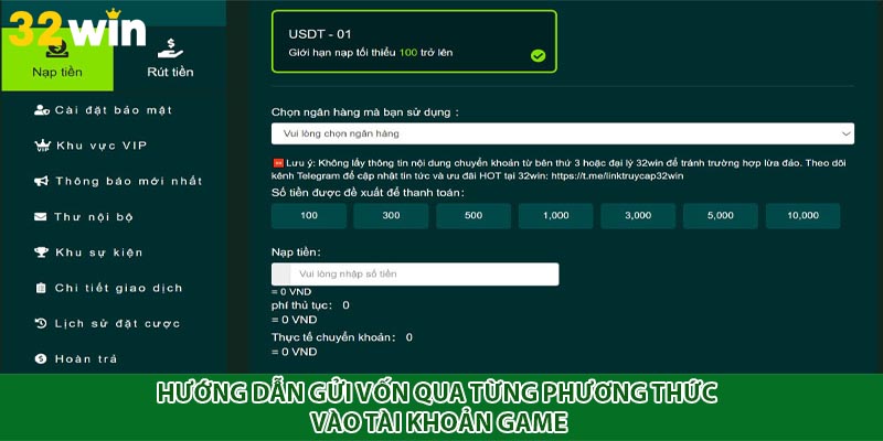 Hướng dẫn gửi vốn qua từng phương thức vào tài khoản game